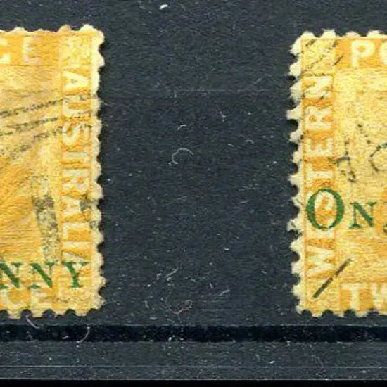 1874 "ONE PENNY" surcharge in green on 2d yellow x ...