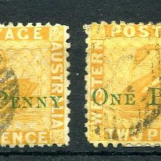 1874 "ONE PENNY" surcharges on 2d yellows x 4. All ...