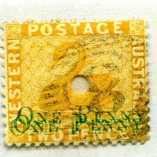 1874 "ONE PENNY" surcharge in green on 2d yellow, ...
