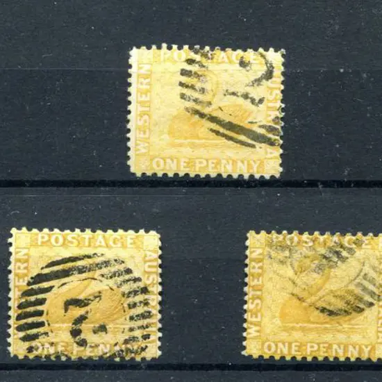 1883 1d yellow-ochre, perf 12 x 14. Fine used x 5, ...