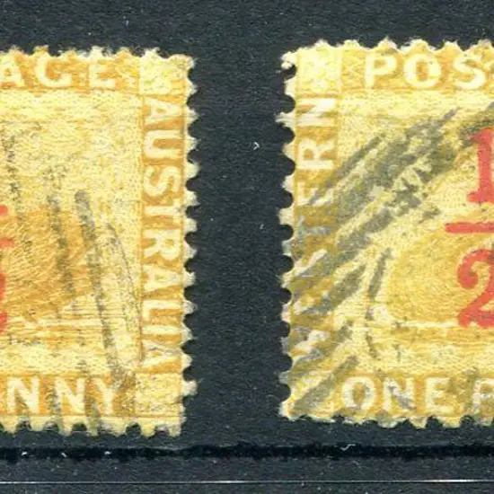 1884 ½d on 1d yellow-ochre, perf. 14 F/U (SG 89) & ...