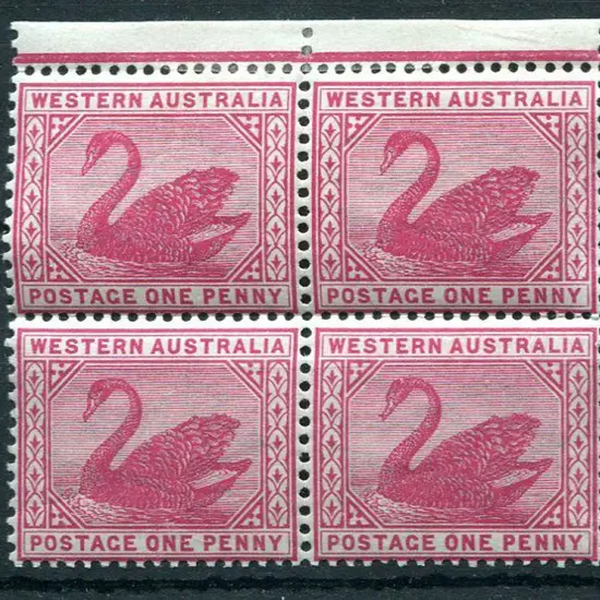 1885/93 1d carmine in top selvedge block of 4. MLH ...