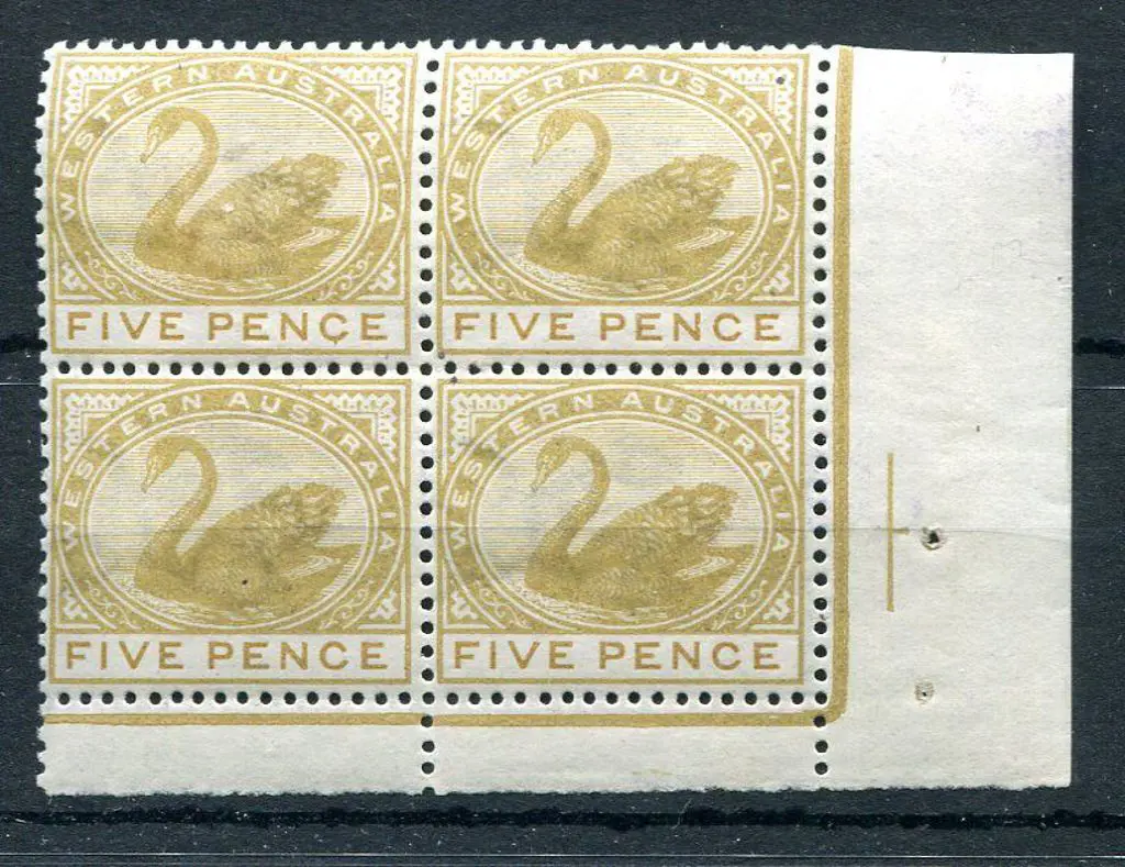 1892 5d bistre lower right selvedge block 4 with ... Image 1++