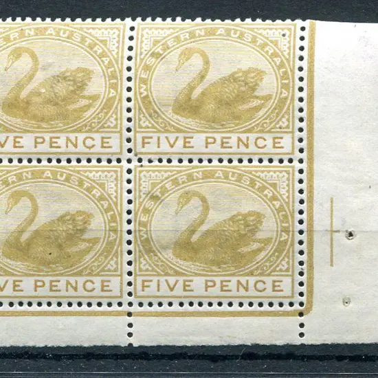 1892 5d bistre lower right selvedge block 4 with ...