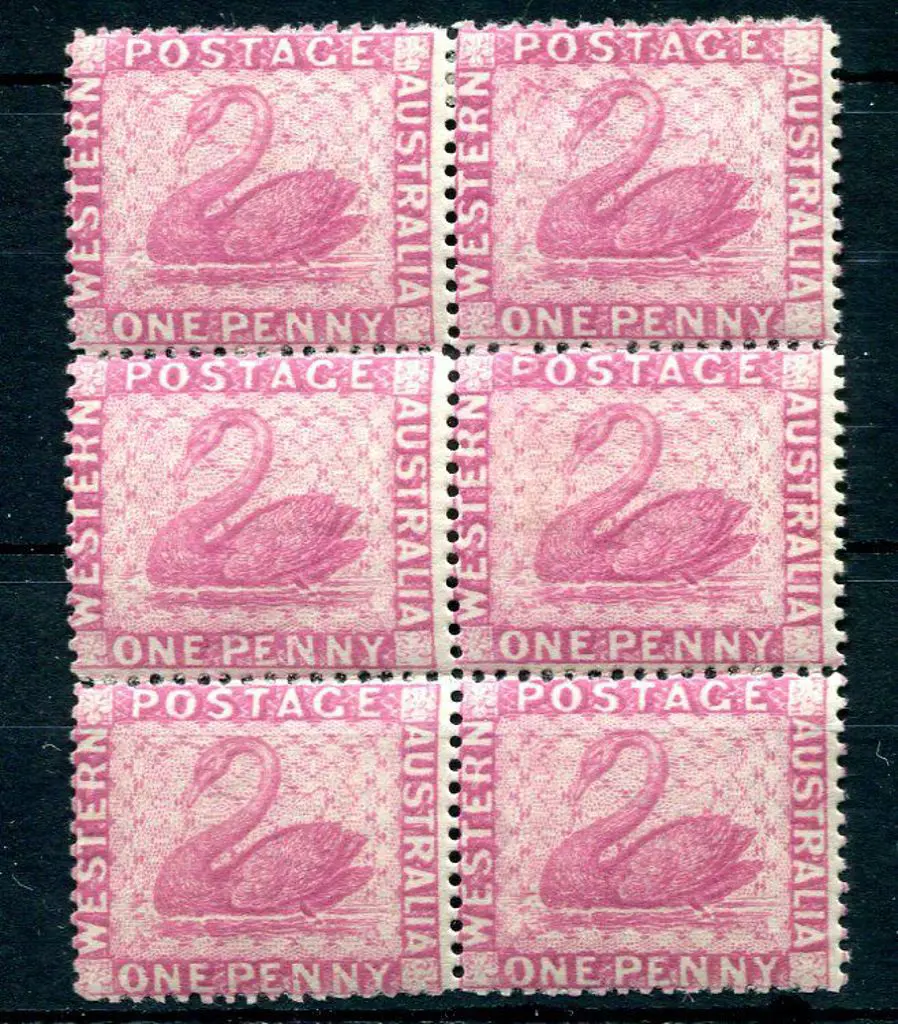 1888 1d carmine-pink block of 6 with 2 x MLH & ... Image 1++