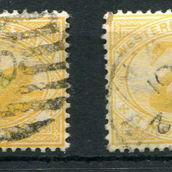 1899 2d yellow "W Crown A" wmk inverted used with ...