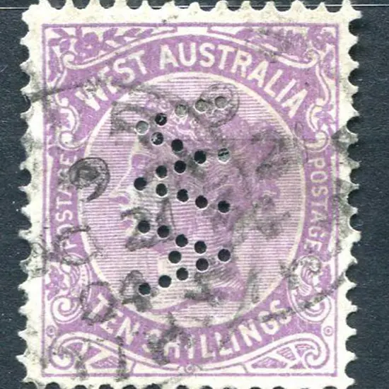 1902 10/- deep mauve perfined "WA" reading down. ...
