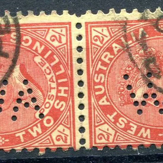 1902 2/- bright red/yellow, perf. 11 vertical pair ...