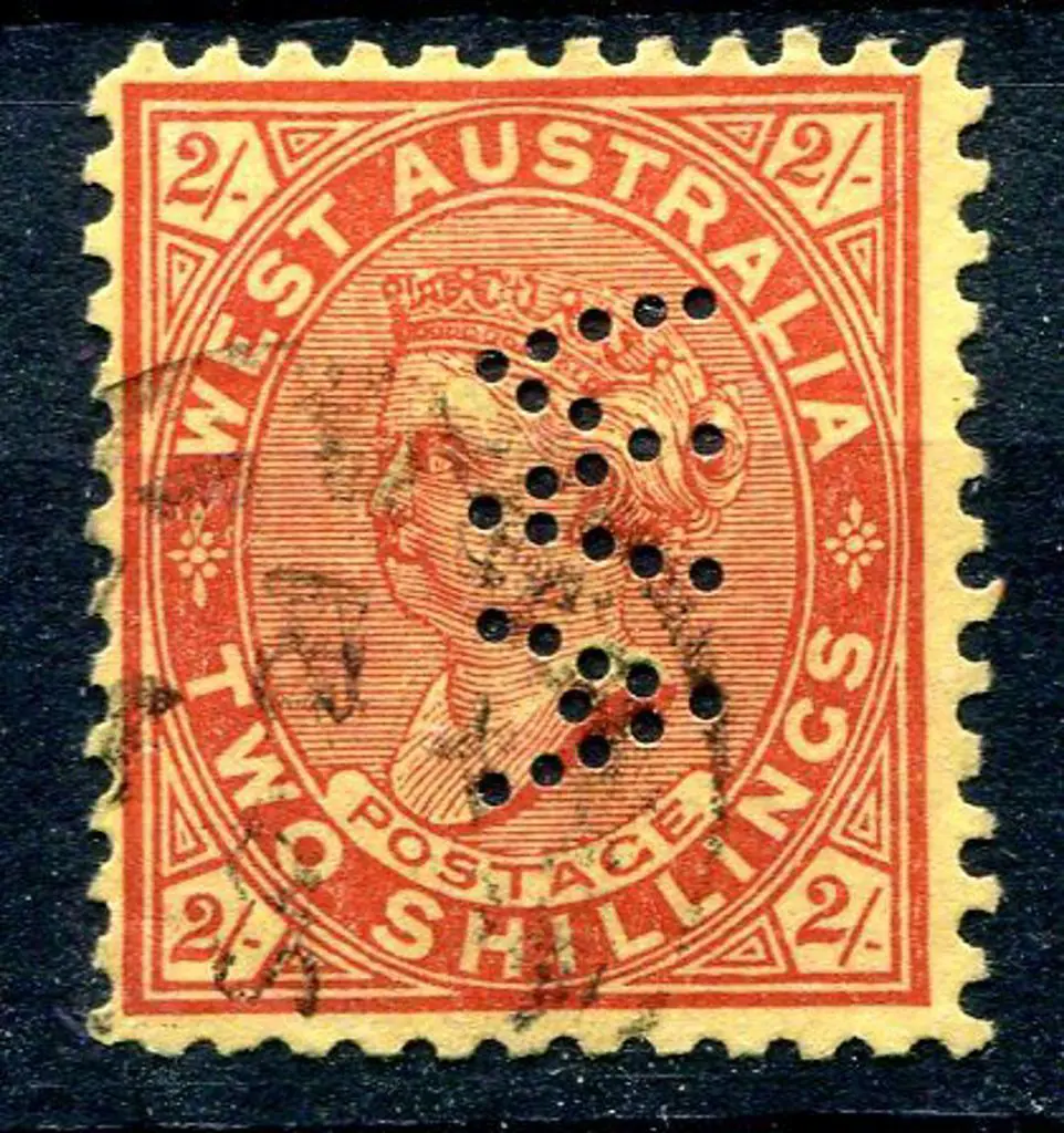 1902 2/- bright red/yellow with "WA" perfin ... Image 1++