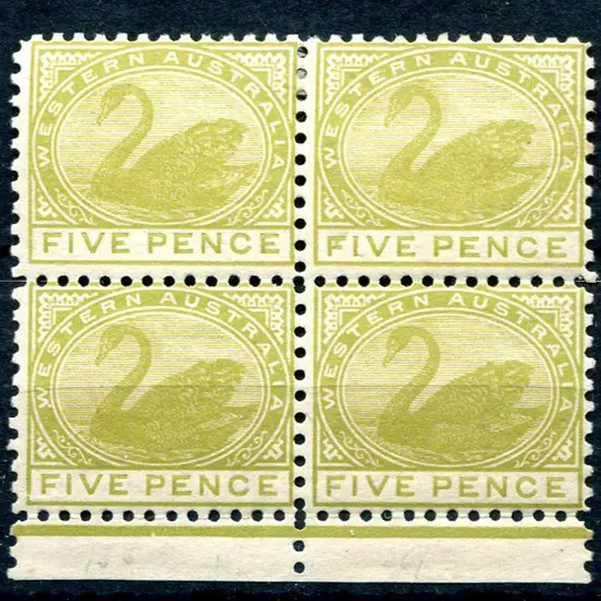 1905 5d olive-green mint block of 4. Top pair with ...