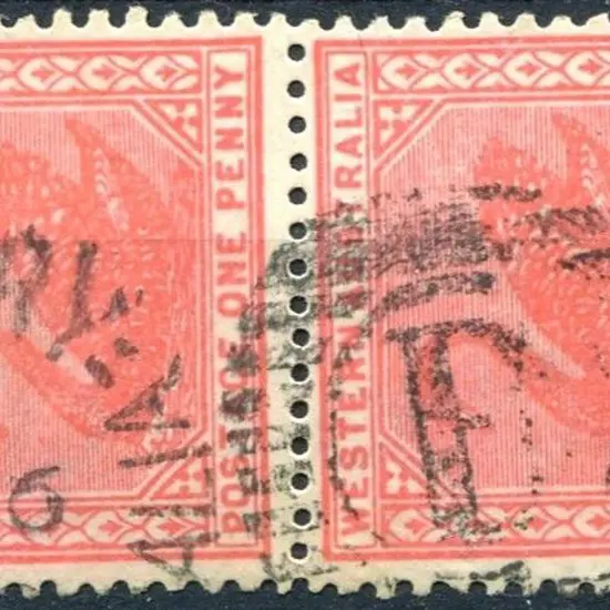 1908 1d rose-pink vert pair, perf 12½. Lower stamp ...