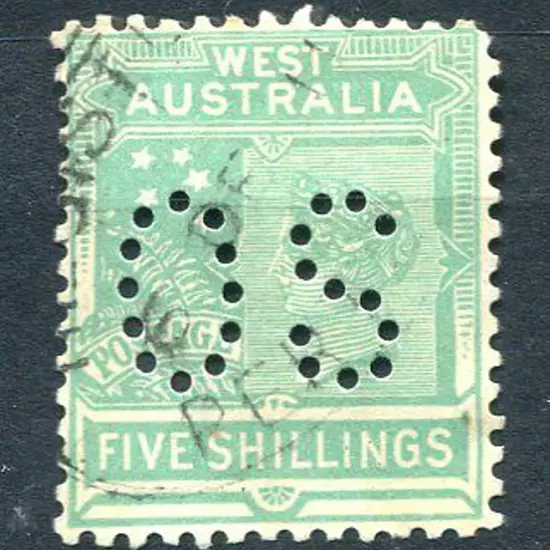 1902 5/- emerald-green perfined "OS". Fine used ...