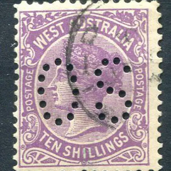 1902/11 10/- deep mauve perfined "OS". SG 127, ...
