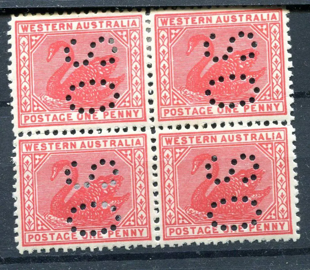 1906 1d carmine-red perfined "OS" block of 4 with ... Image 1++