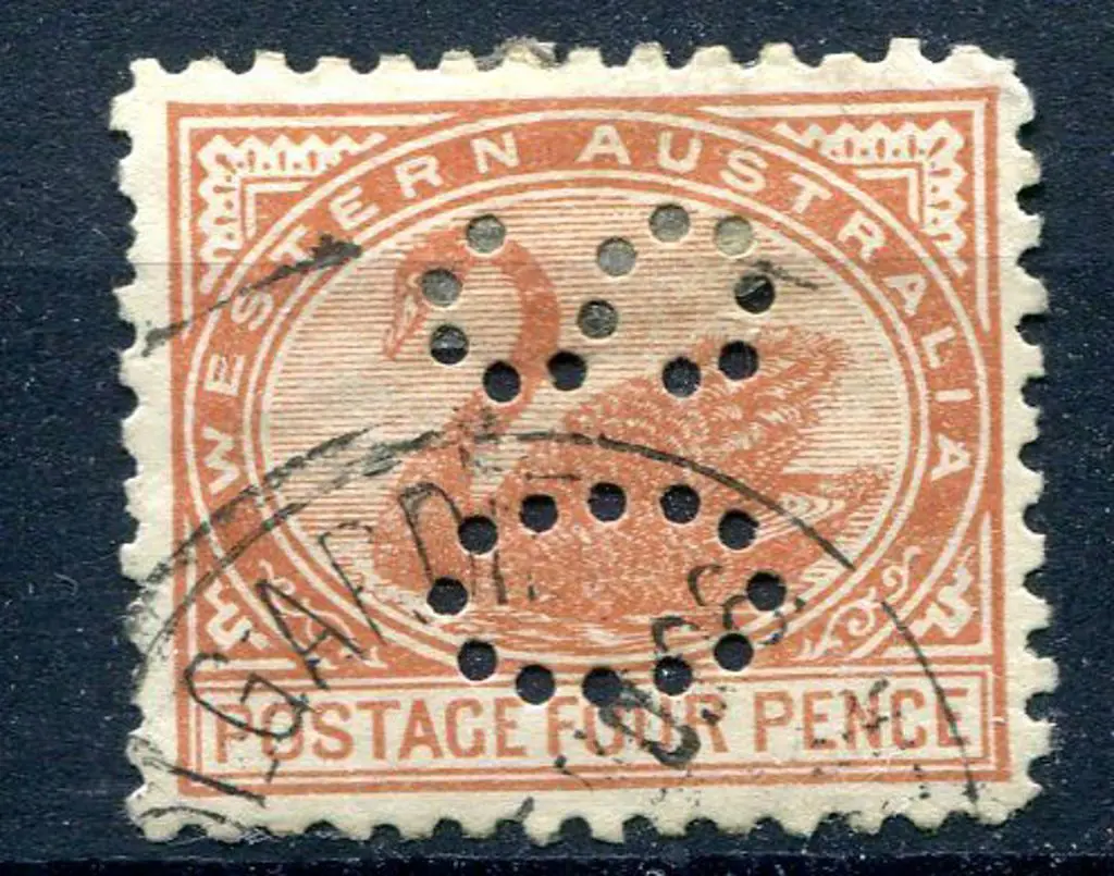 1905 5d brown perfined "OS". Fine used, a couple ... Image 1++