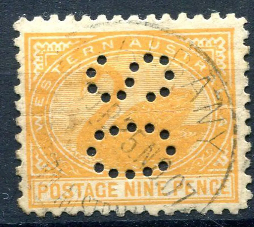 1905 9d orange-yellow perfined "OS". Horiz crease, ... Image 1++