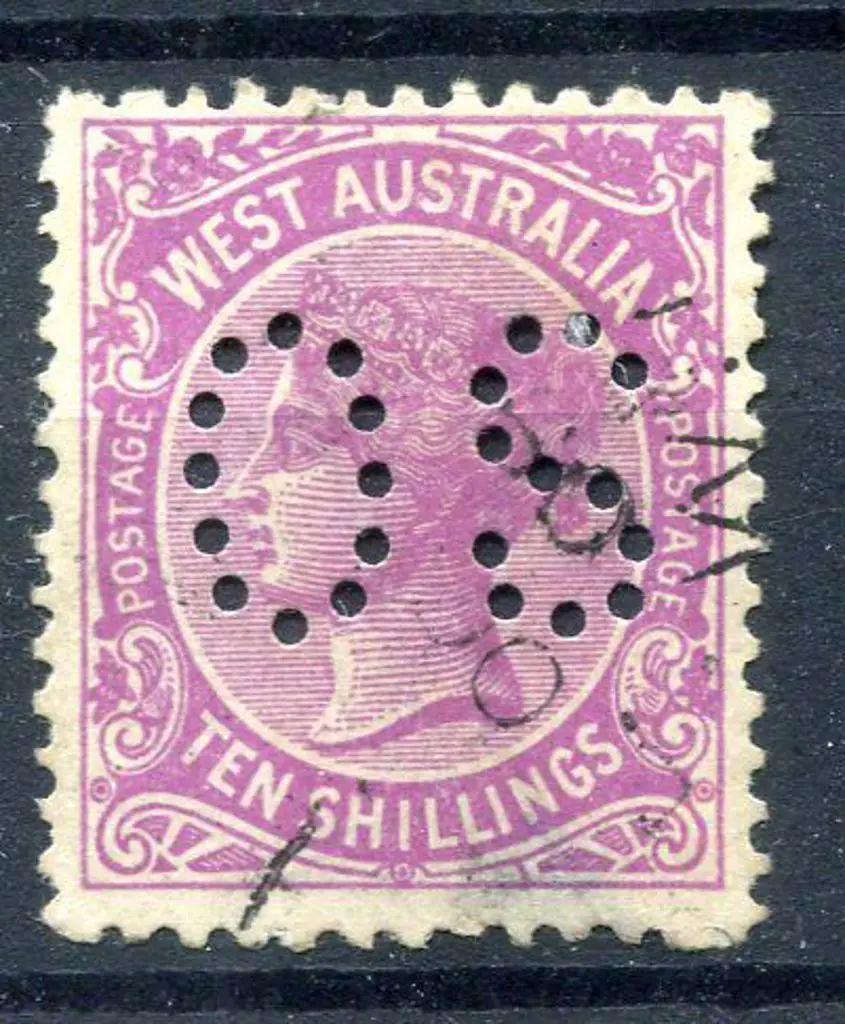 1910 10/- bright purple perfined "OS". Lightly ... Image 1++