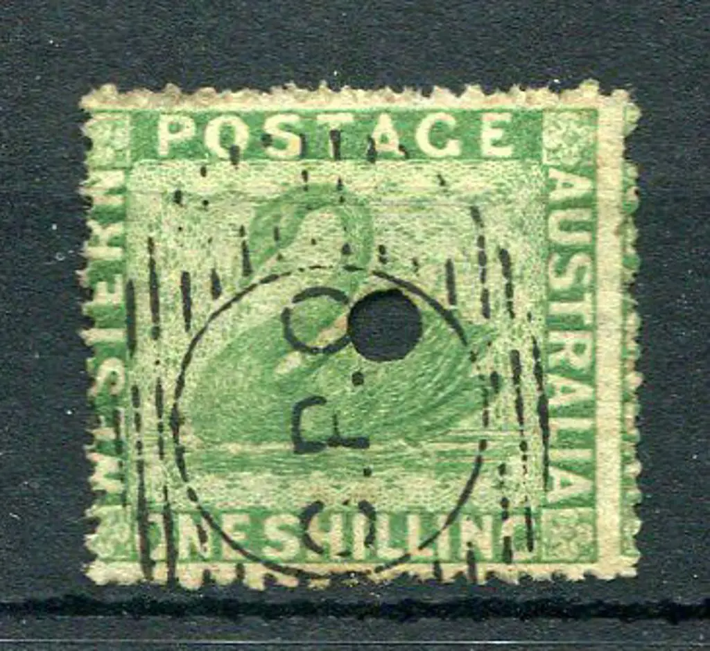 1861 1/- green intermediate perf 14-16 with small ... Image 1++