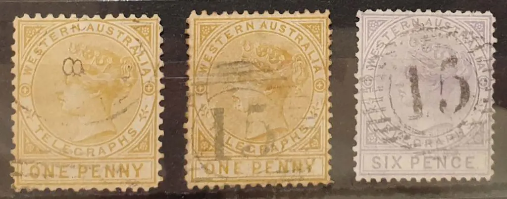 1879 1d & 6d Telegraph set of 3 with 1d in both ... Image 1++