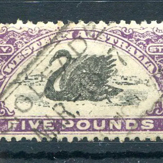 1923/25 £5 plum, perf 11. Fine used, a few short ...