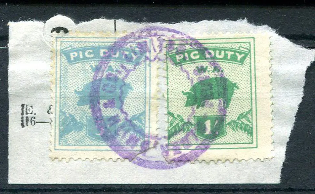 1943/55 1/- green & 5/- turquoise Pig Duty ... Image 1++