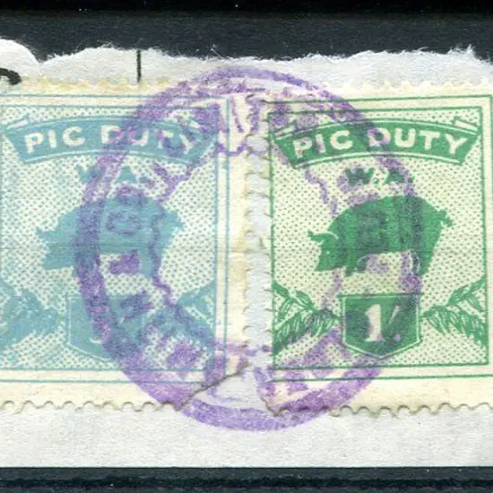 1943/55 1/- green & 5/- turquoise Pig Duty ...