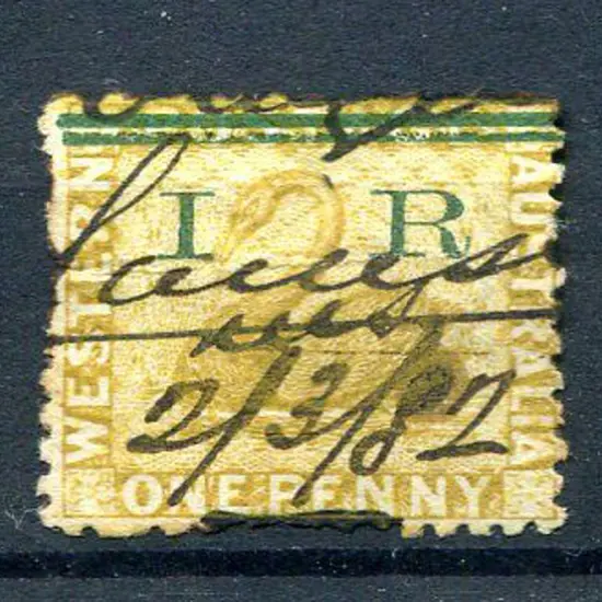 1872/78 1d ochre showing 2 green bars obliterating ...