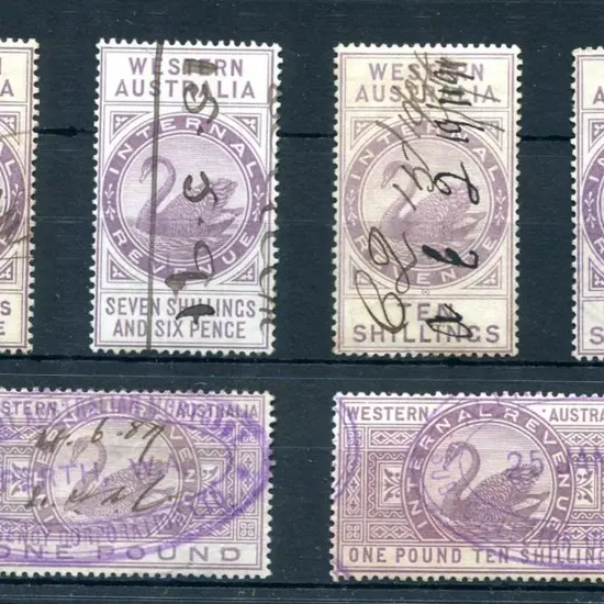 1881 2/6d, 7/6d, 10/-, 15/-, £1 & £1/10/- Internal ...