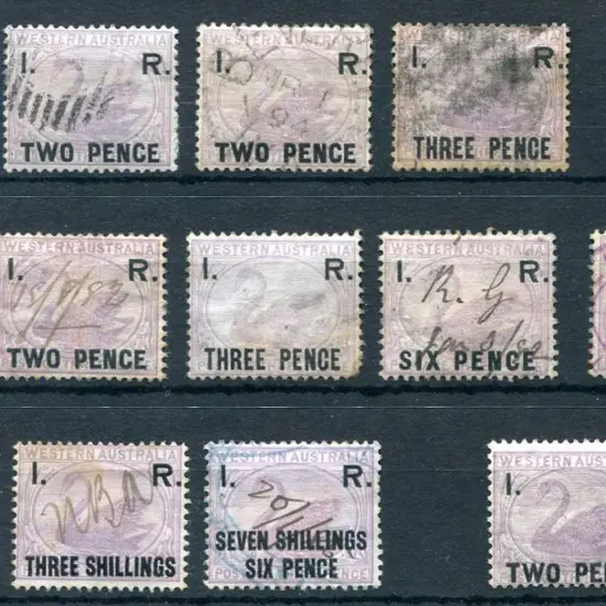 1881 3d violet swans ovptd "I.R." at the top with ...