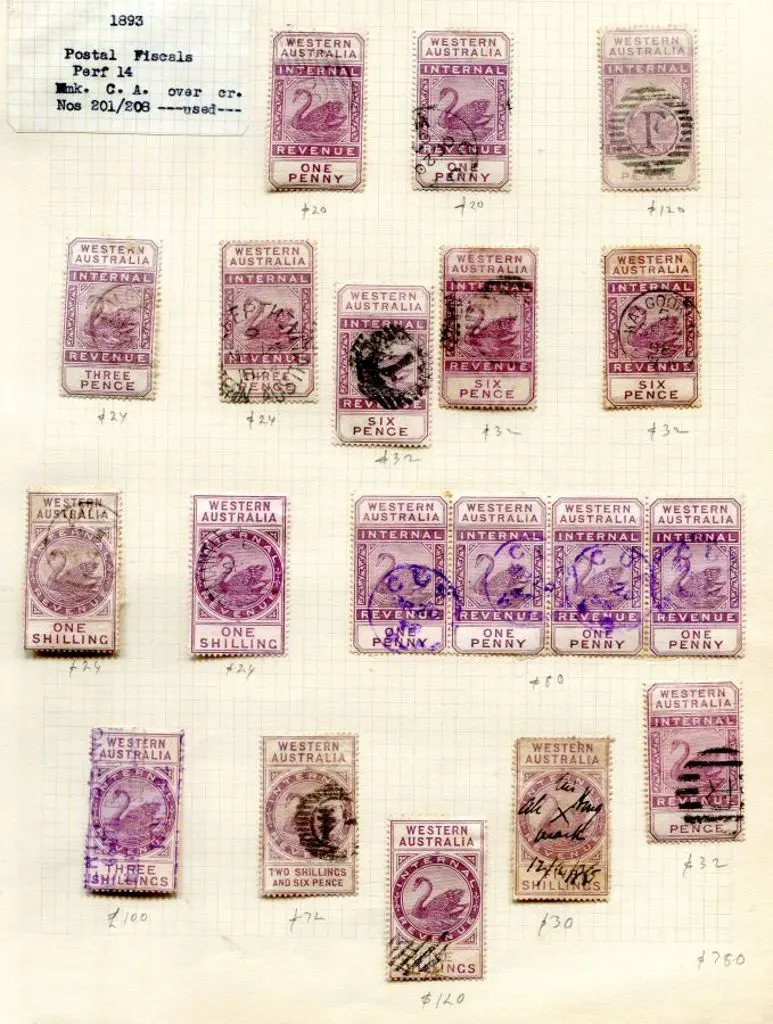 1893 Internal Revenues postally used page with 1d ... Image 1++