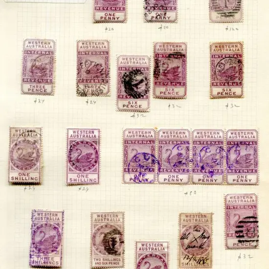 1893 Internal Revenues postally used page with 1d ...
