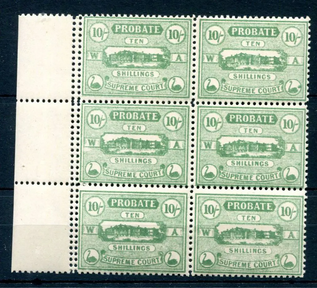 1907 10/- Supreme Court Probate green, no wmk ... Image 1++