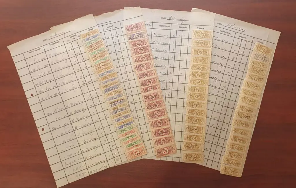 1932-1953 Financial Emergency Tax stamps on 4 ... Image 1++