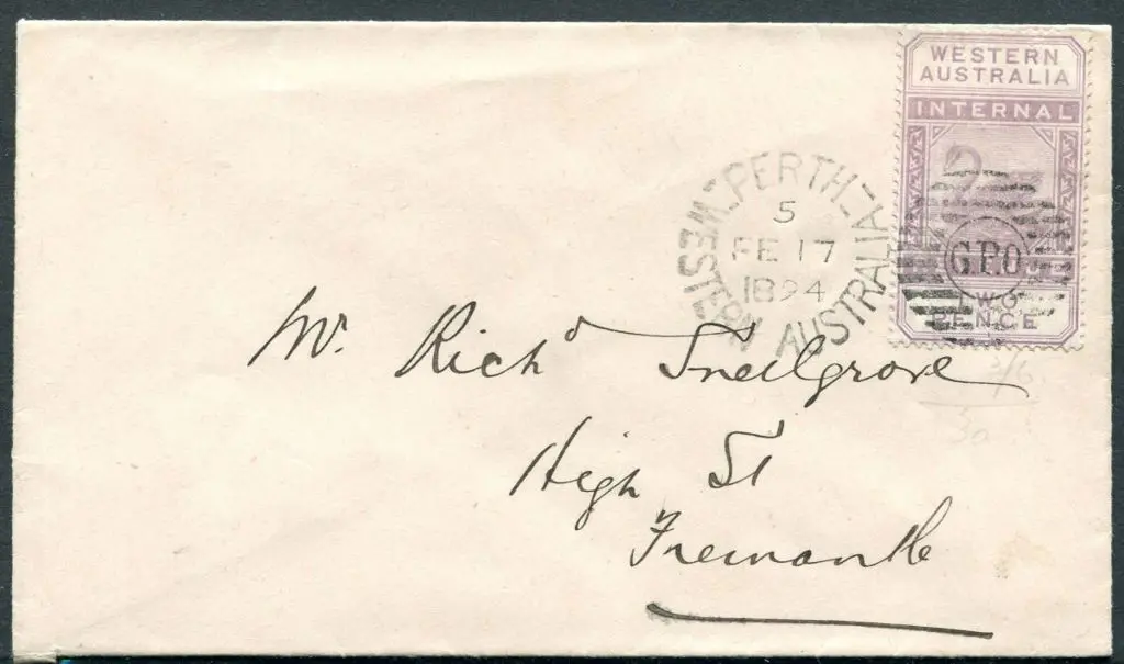 1894 (17th Feb) Perth to Fremantle env with 1893 ... Image 1++