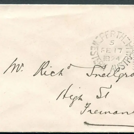 1894 (17th Feb) Perth to Fremantle env with 1893 ...