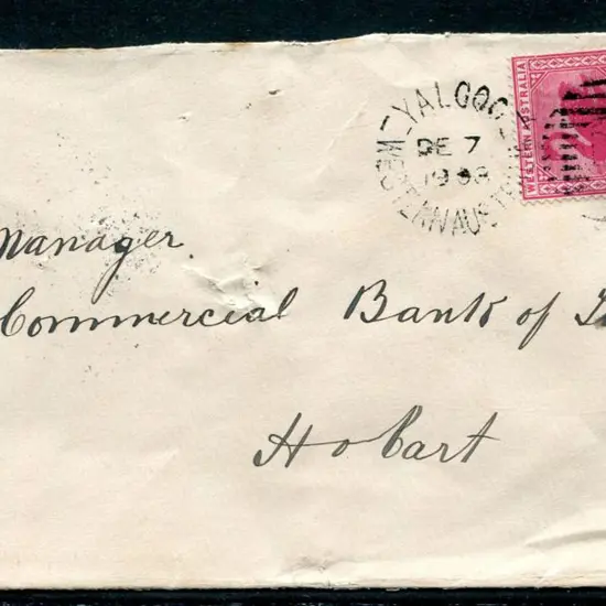 1898 (7th Dec) Yalgoo to Hobart cover with 1d red ...