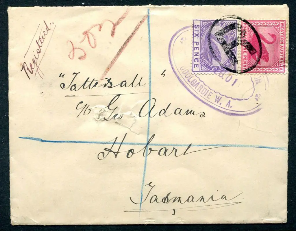 1901 (20th Feb) Coolgardie to Tasmania Registered ... Image 1++
