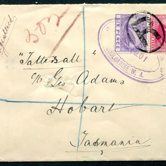 1901 (20th Feb) Coolgardie to Tasmania Registered ...