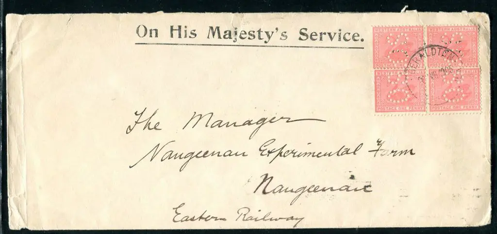 1905 (26th Aug) O.H.M.S. long env from Geraldton ... Image 1++