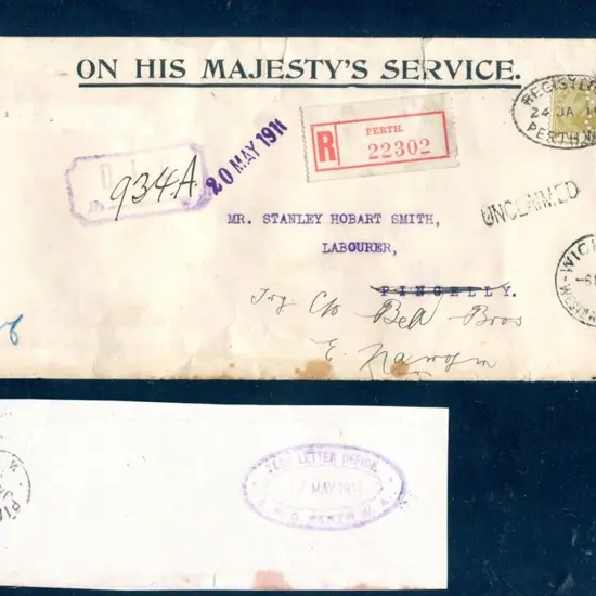 1911 (24th Jan) OHMS Perth Registered cover ...