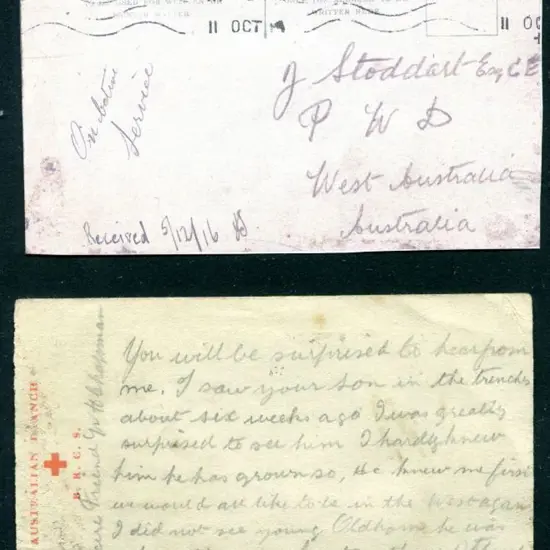 1916 (11th Oct) WWI "Australian Branch B.R.C.S." ...