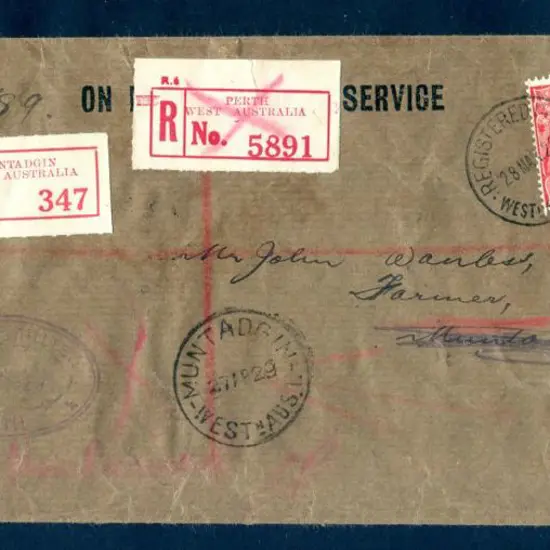 1929 (28th Mar) Registered, unclaimed & returned ...