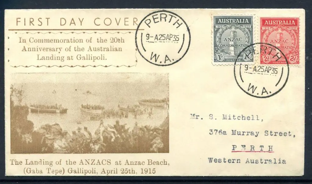 1935 (25th April) 2d & 1/- Anzac pair on 20th ... Image 1++