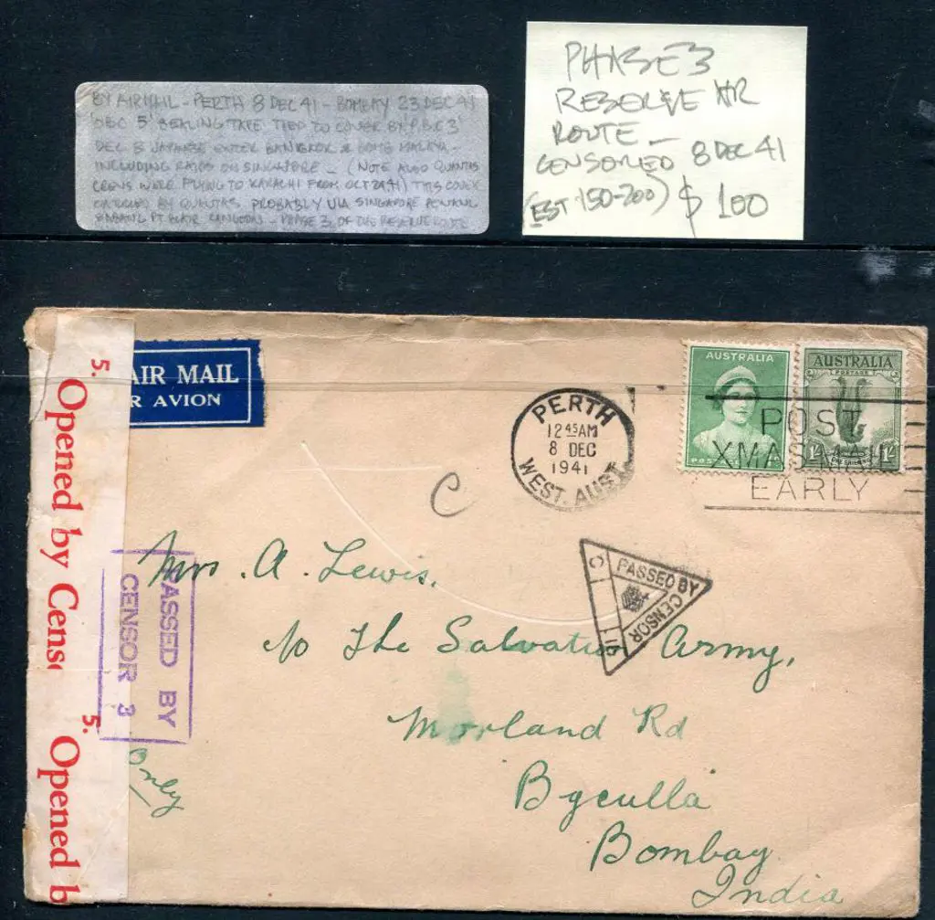 1941 (8th Dec) Airmail letter with Censor tape & 2 ... Image 1++