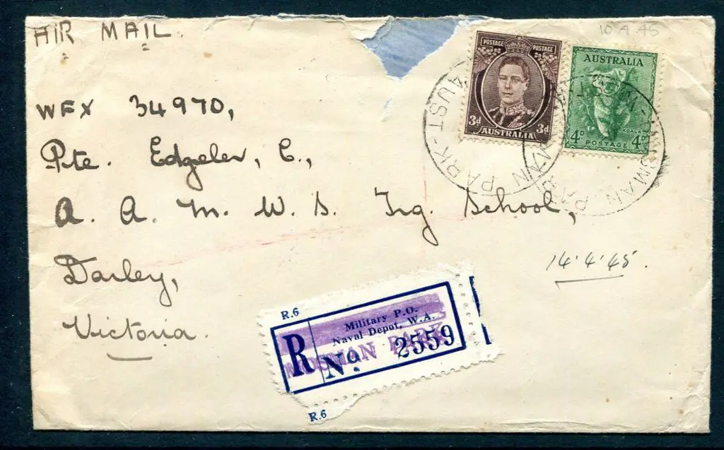 1945 (10th Apr) Registered Air Mail env from ... Image 1++