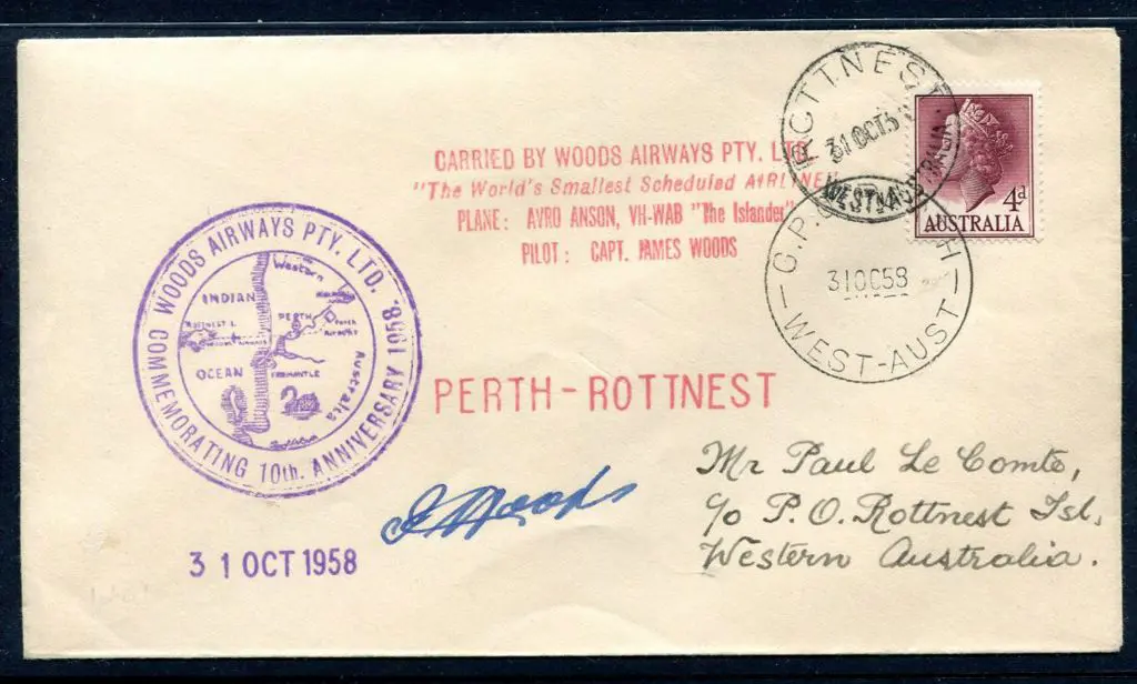 1958 (31st Oct) Rottnest to Perth flight by Woods ... Image 1++