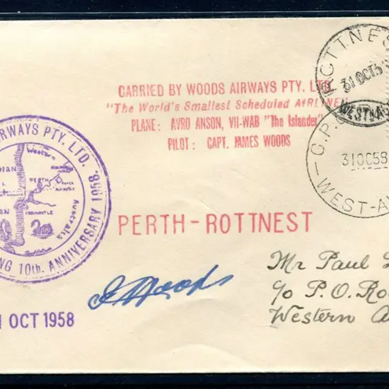 1958 (31st Oct) Rottnest to Perth flight by Woods ...