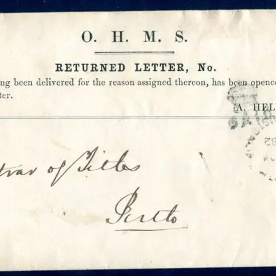 1882 (24th Mar) OHMS " RETURNED LETTER" envelope ...