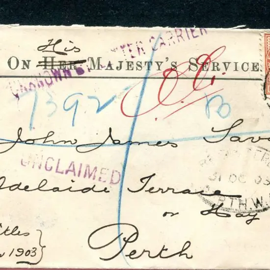 1903 (30th Oct) small registered, unclaimed & ...