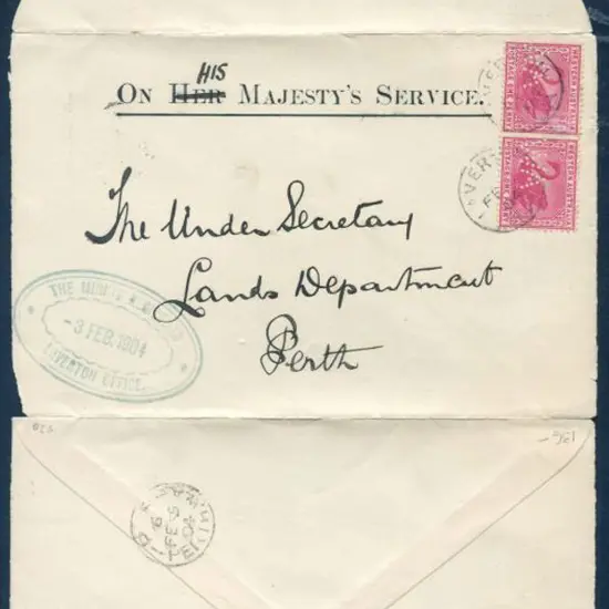 1904 (3rd Feb) "On Her Majesty's Service" printed ...